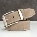 Men’s Taupe Contrast-Stitch Casual Belt