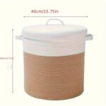 Large Taupe & Cream Woven Laundry Basket with Lid - Image 2