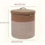 Large Taupe & Cream Woven Laundry Basket with Lid