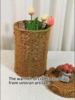 Natural Woven Waste Paper Basket - Image 6