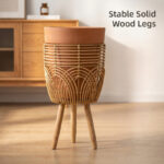 Rattan Plant Stand with Wooden Legs