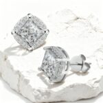 Princess-Cut Moissanite Halo Stud Earrings in Sterling Silver - Image 2