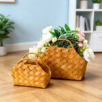 Hand-Woven Bamboo Storage Basket with Handle - Image 3
