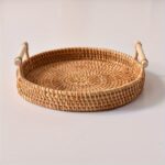 Handwoven Rattan Round Serving Tray with Handles - Image 3