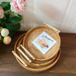 Handwoven Rattan Round Serving Tray with Handles - Image 6