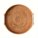 Handwoven Rattan Round Serving Tray with Handles - Image 8