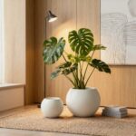 Matte White Spherical Planter Set – 2 Pieces