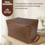 Large Rattan-Style Storage Basket with Leather-Look Handl - Image 7