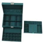 Three-layer Jewelry Storage Box | Large-capacity, Velvet-lined, Lockable with Buckle Closure, Detachable Partitions, Mirror, 24*17*11cm, Dark Green - Image 3