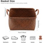 Large Rattan-Style Storage Basket with Leather-Look Handl - Image 2