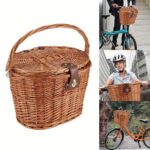 Natural Woven Bicycle Basket with Lid and Carry Handle - Image 5