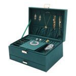 Three-layer Jewelry Storage Box | Large-capacity, Velvet-lined, Lockable with Buckle Closure, Detachable Partitions, Mirror, 24*17*11cm, Dark Green