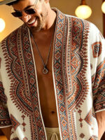 Men’s Geometric-Print Kimono Resort Shirt - Image 4