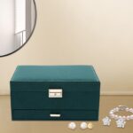 Three-layer Jewelry Storage Box | Large-capacity, Velvet-lined, Lockable with Buckle Closure, Detachable Partitions, Mirror, 24*17*11cm, Dark Green - Image 4