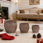 Set of 3 Beige Ceramic Garden Planters - Image 5