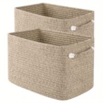 Set of 2 Neutral Cotton Rope Storage Baskets with Handles