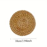 Handwoven Rattan Coaster Set with Storage Holder - Image 2
