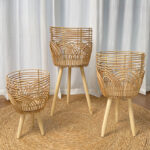 Rattan Plant Stand with Wooden Legs - Image 5