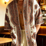 Men’s Geometric-Print Kimono Resort Shirt
