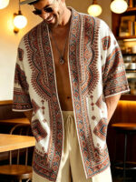 Men’s Geometric-Print Kimono Resort Shirt