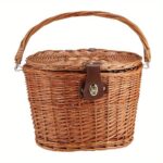 Natural Woven Bicycle Basket with Lid and Carry Handle - Image 6