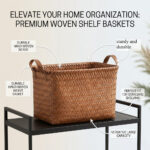 Large Rattan-Style Storage Basket with Leather-Look Handl - Image 6