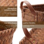 Large Rattan-Style Storage Basket with Leather-Look Handl - Image 3