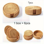 Handwoven Rattan Coaster Set with Storage Holder - Image 4