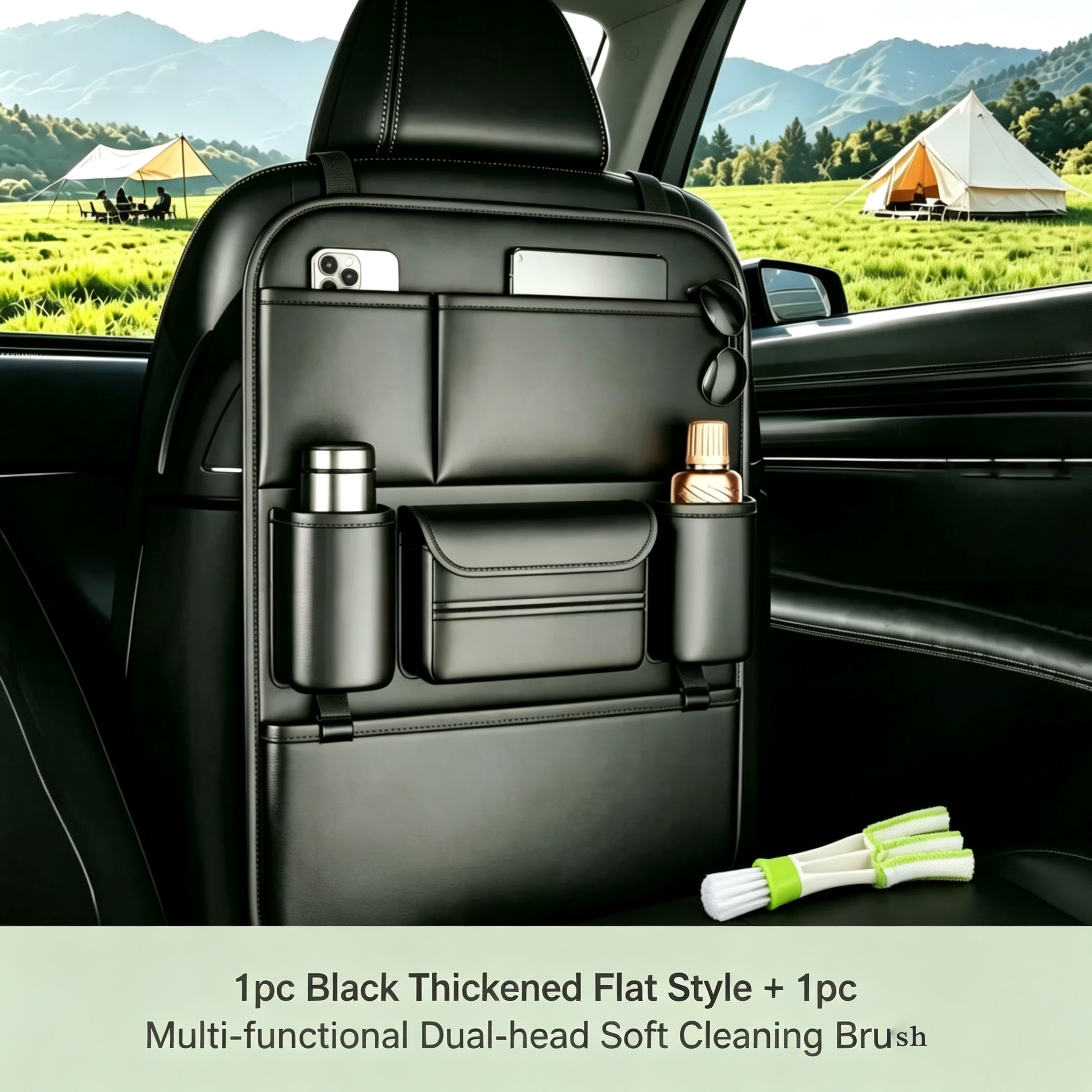 product-open-be054d1124e842b49fcc63af127d1d8f-goods Premium Faux Leather Car Seat-Back Organiser with Dual Bottle Holders - Image 1