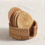 Handwoven Rattan Coaster Set with Storage Holder - Image 7