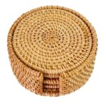 Handwoven Rattan Coaster Set with Storage Holder - Image 8