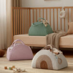 Soft Rainbow Woven Baby Storage Basket with Handles - Image 2