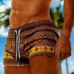 Men’s Earth-Tone Geometric Swim Shorts - Image 2