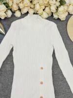 Ribbed Viscose-Blend Midi Dress with Gold Button Detail - Image 5