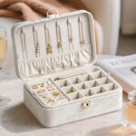 White Marble-Effect Jewellery Box with Removable Tray & Necklace Storage