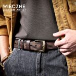 Men’s Dark Brown Heritage Leather Belt with Aged Brass Buckle
