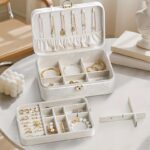 White Marble-Effect Jewellery Box with Removable Tray & Necklace Storage - Image 9
