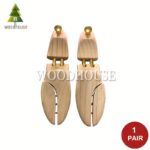 Adjustable Natural Pine Wood Shoe Trees — Brass-Finish Detail