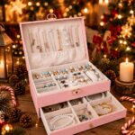 Blush Pink Quilted Jewellery Box with Lock & Drawer - Image 3
