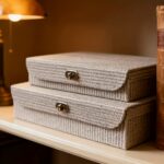 Natural Willow-Weave PU Storage Box with Gold-Tone Lock