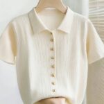 Ribbed Viscose-Blend Polo Knit with Gold Buttons
