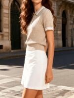 Cable-Knit Contrast Trim Polo Top - Image 3