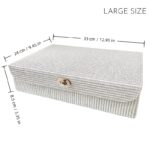 Natural Willow-Weave PU Storage Box with Gold-Tone Lock - Image 9
