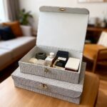 Natural Willow-Weave PU Storage Box with Gold-Tone Lock - Image 6