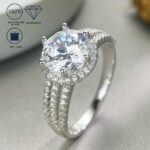 2 ct Moissanite Three-Row Engagement Ring in Platinum-Plated Sterling Silver - Image 9