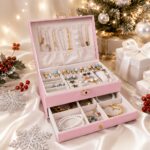 Blush Pink Quilted Jewellery Box with Lock & Drawer - Image 4
