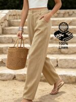 Pure Linen Mid-Waist Straight-Leg Trousers - Image 6