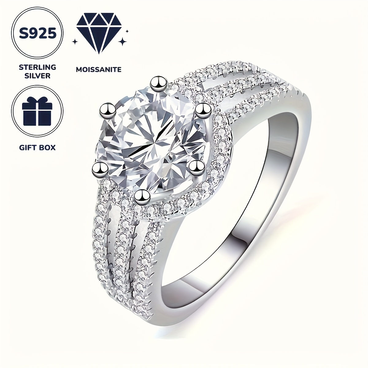 product-fancy-7a391c4d-91bb-4292-8d0e-5b5ec366178e 2 ct Moissanite Three-Row Engagement Ring in Platinum-Plated Sterling Silver - Image 1