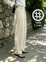 Pure Linen Mid-Waist Straight-Leg Trousers - Image 5