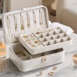 White Marble-Effect Jewellery Box with Removable Tray & Necklace Storage - Image 7